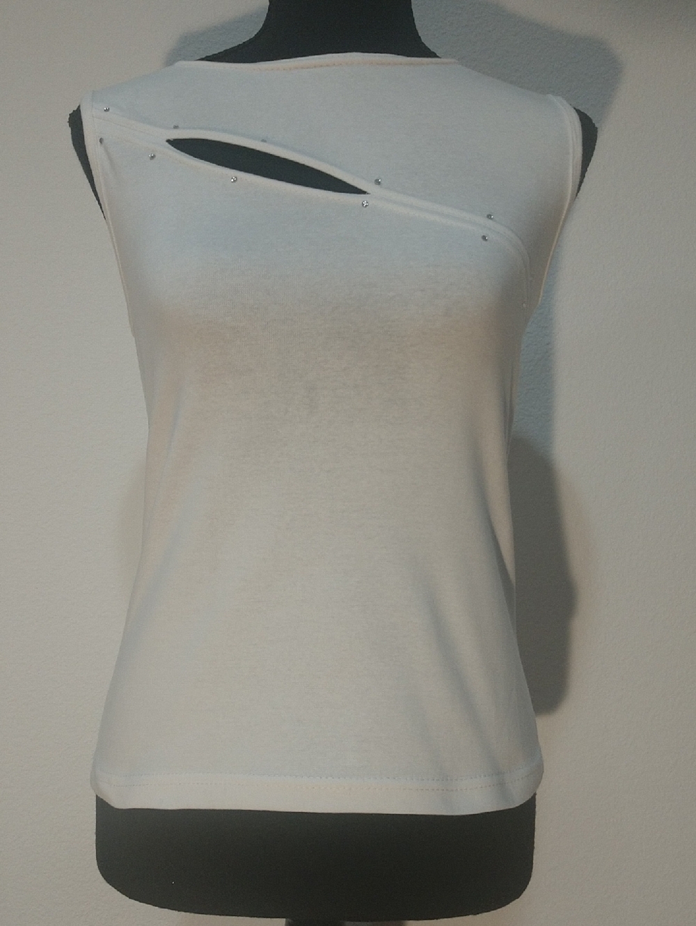 White Sleeveless Cutout Tank Top with Stud Accents